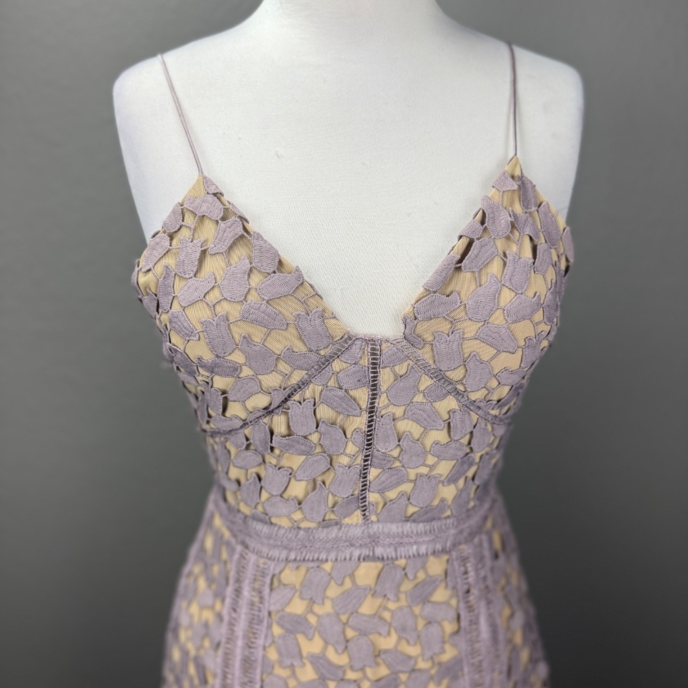 Self Portrait Lilac Guipure Lace V-neck midi dress Sz 4 Spring Kentucky Derby - Picture 6 of 11